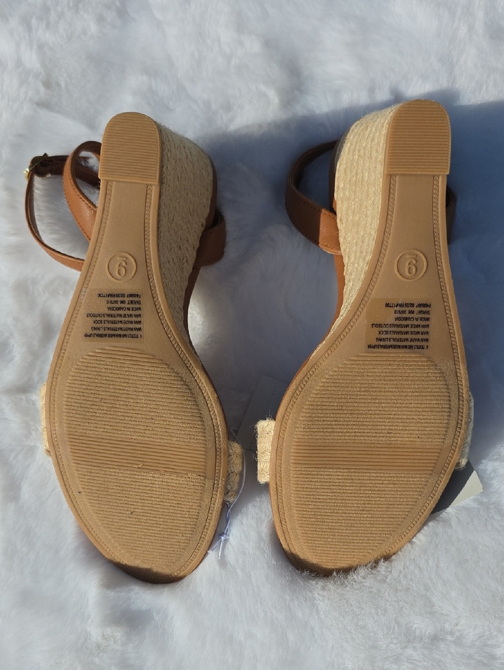 NWT Tan Natural Ankle Strap Espadrille Wedge Sandals Brown Heels Faux Leather 9 - Picture 11 of 17